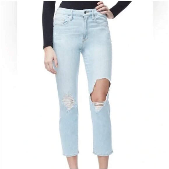GOOD AMERICAN‎ Good Cuts High Rise Crop  Distressed Denim Jeans size 10 | 30 - Picture 1 of 8
